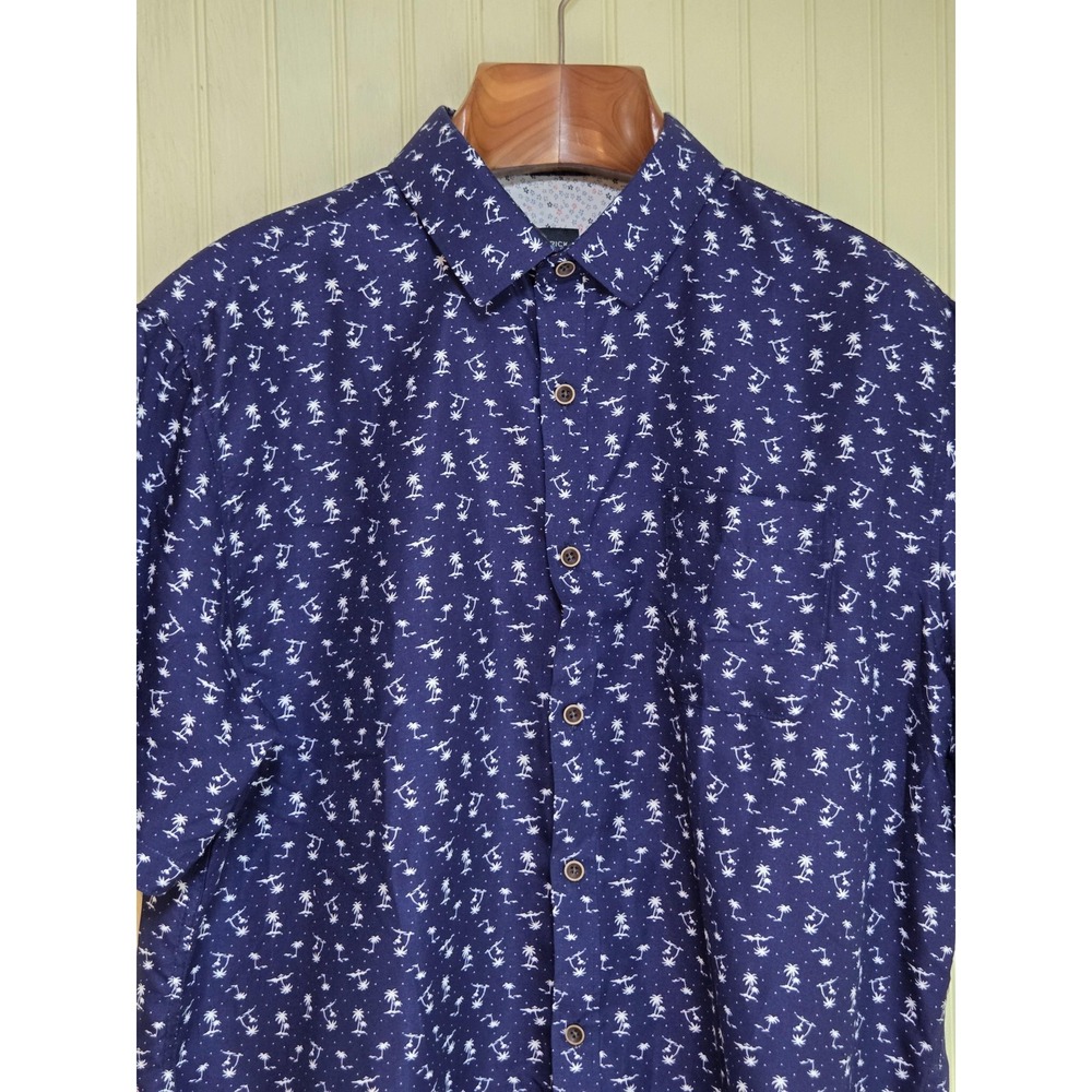 Rue Saint-Patrick Shirt Mens XL Blue Palm Tree Print Short‎ Sleeve Button Front